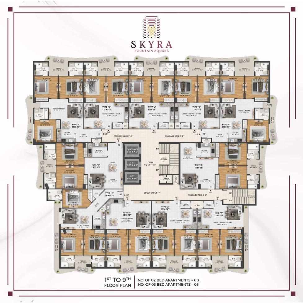 Skyra Fountain Square typical apartment floor plan